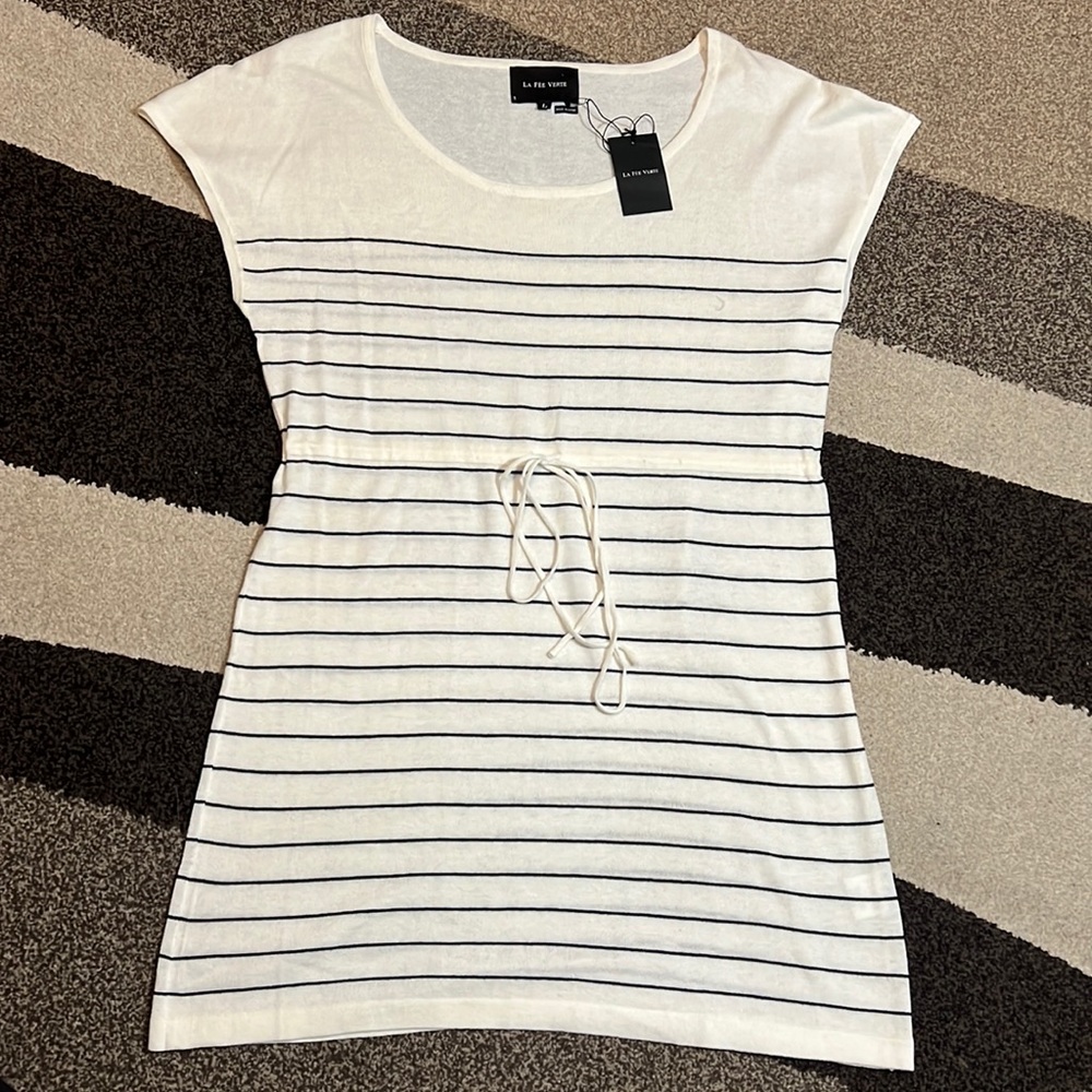 Anthopologie La Fee Verte black/white striped Tunic Womens Large